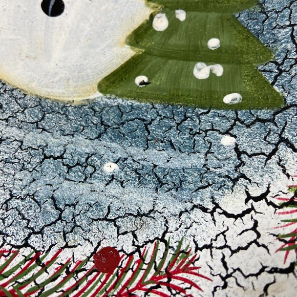 Vintage Wooden Santa & Snowman Hand Painted Dough Bowl Folk Art Rustic Crackle - Picture 5 of 8